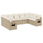 Beige 9-teilige Garten-Sofagarnitur aus Polyrattan mit Kissen.