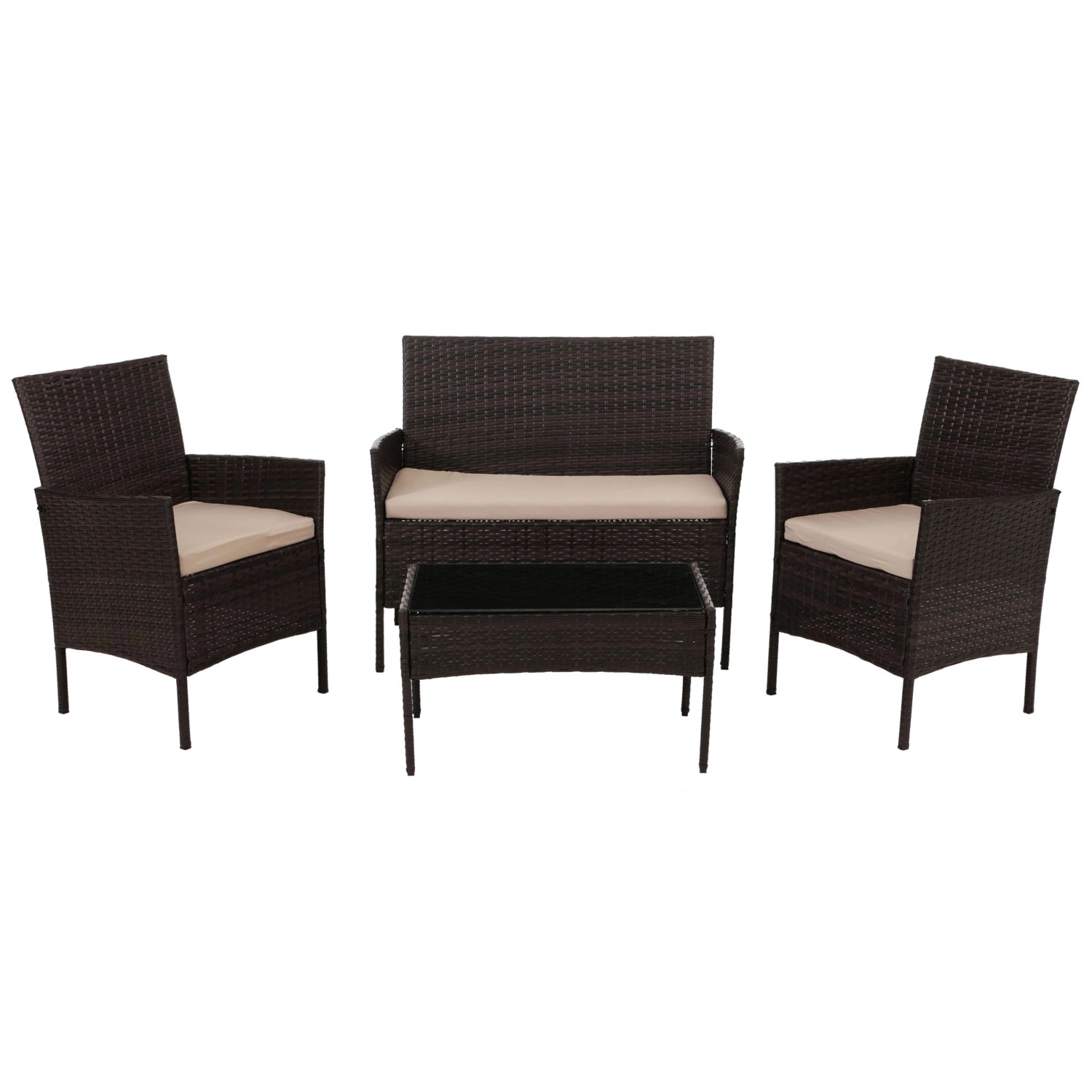 MCW Garten-Garnitur N98 4-teilig Braun Kissen Creme günstig online kaufen