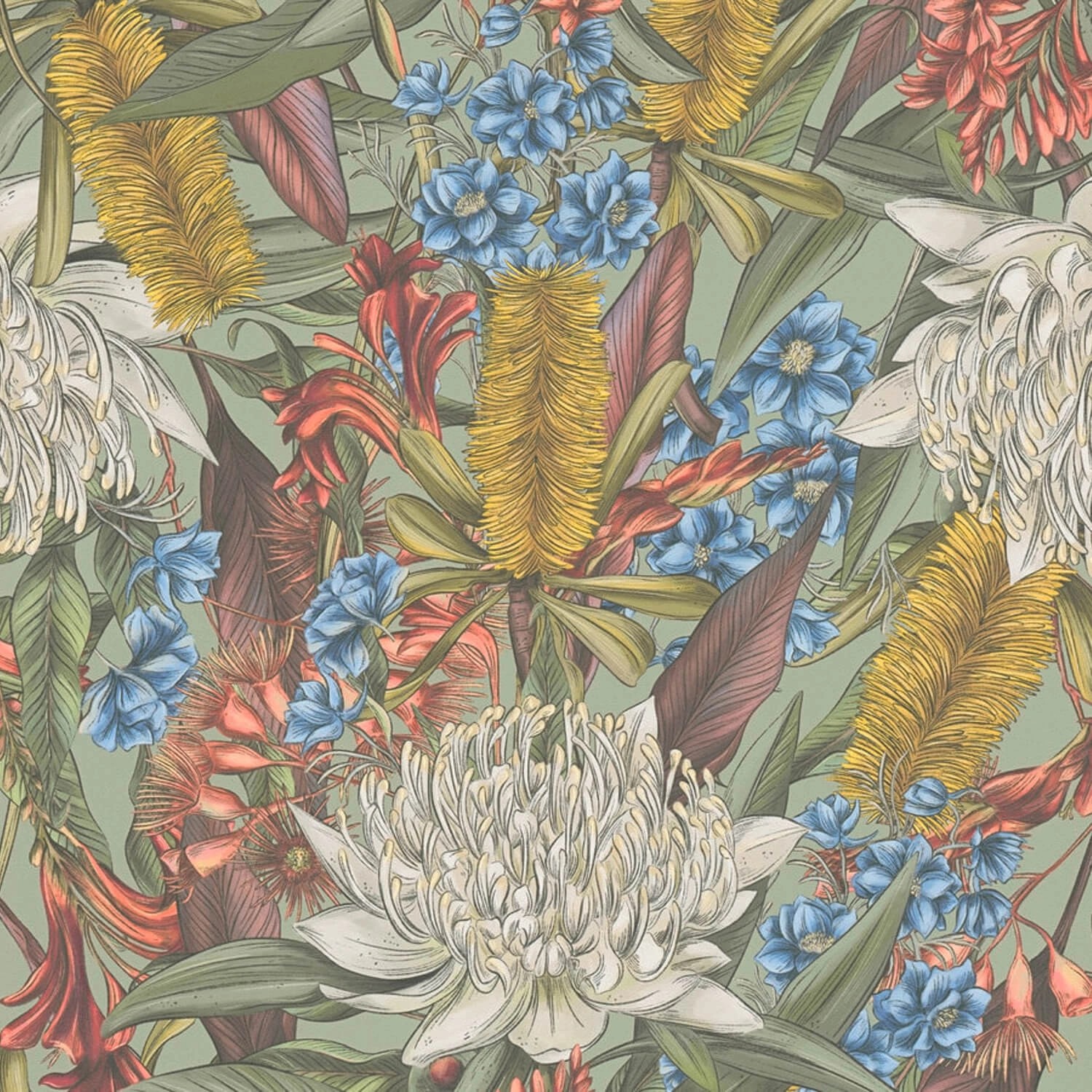 PROFHOME 394281-GU Blumen Tapete Floral Matt Grün Gelb Blau Rot 0,53 m x 10 günstig online kaufen