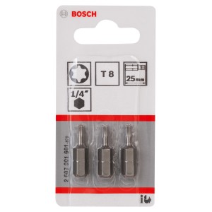 Bosch Schrauberbits Extra Hard T8, 25mm, 3er-Set. Bits für Schraubendreher und Bohrschrauber.