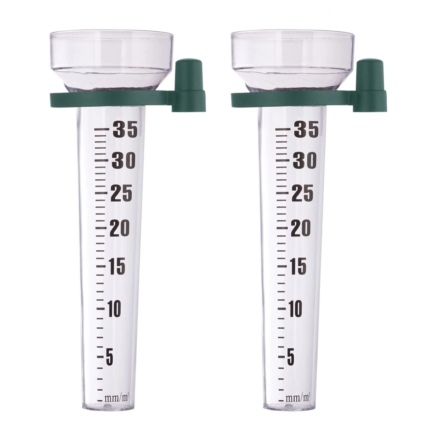 Relaxdays Regenmesser 2er Set Kunststoff Transparent Grün mit Halterung Wetterfest 24,5 cm x 10,5 cm x 8,5 cm