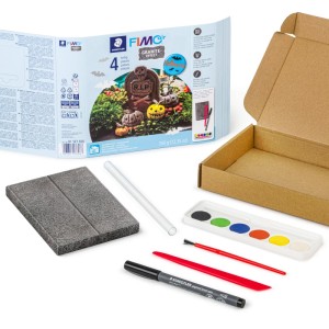 Staedtler FIMOair Bastelset Gräber: lufttrocknende Modelliermasse, Farben, Pinsel, Werkzeuge für Halloween-Motive.