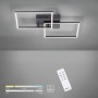 Moderne, schwarze LED-Deckenleuchte Iven (53x53 cm) mit Fernbedienung zur Lichtsteuerung.