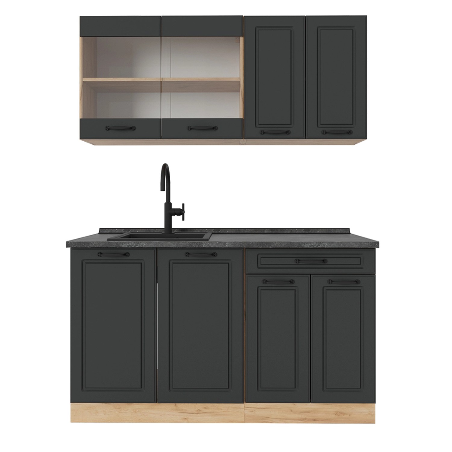 Vicco R-Line Singleküche Anthrazit Landhaus/Goldkraft Eiche 140 cm AP Anthr günstig online kaufen