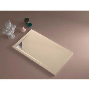 Mirlo Mineralguss Duschwanne Extra Flach Trinity Creme Ablaufschutz Chrom Ablauf Linksbündig 80x90cm
