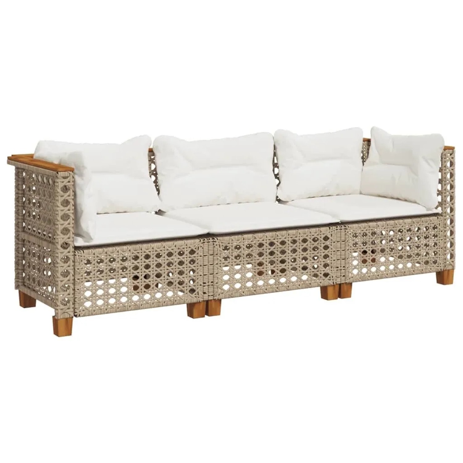 vidaXL Gartensofa mit Kissen 3-Sitzer Beige Poly Rattan 365940 günstig online kaufen