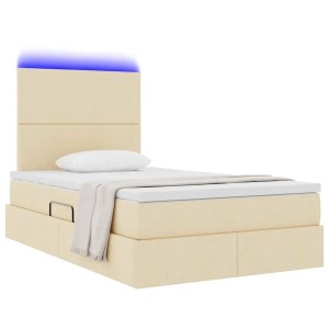 vidaXL Bett mit LED-Lichtleisten mit Kopfteil Creme 120 x 200 cm Stoff 3372349