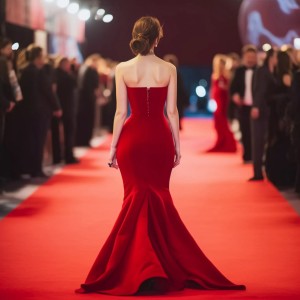 Rotes Musterstück des Primaflor Eventteppichs Podium, ideal für Messen und Events.