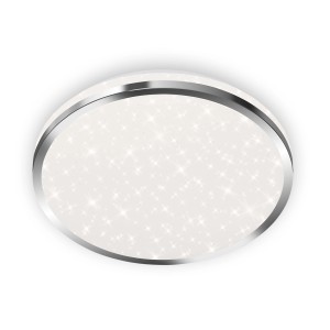 Runde Briloner LED Bad-Deckenleuchte Acorus mit Sternenhimmel-Effekt und silbernem Rahmen.