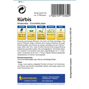 Samentüte Kiepenkerl Kürbis Amazonka mit Infos zu Aussaat, Ernte und Eigenschaften.