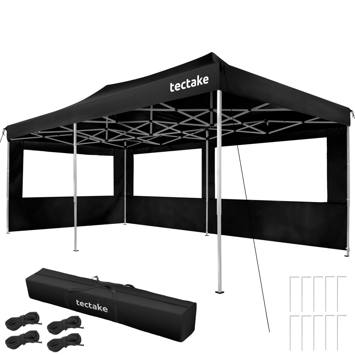 Tectake Aluminium Faltpavillon Viola 6 x 3 M  Wasserdicht 3 Seitenteile Mit Fenster  600 x 300 x 316 cm Schwarz