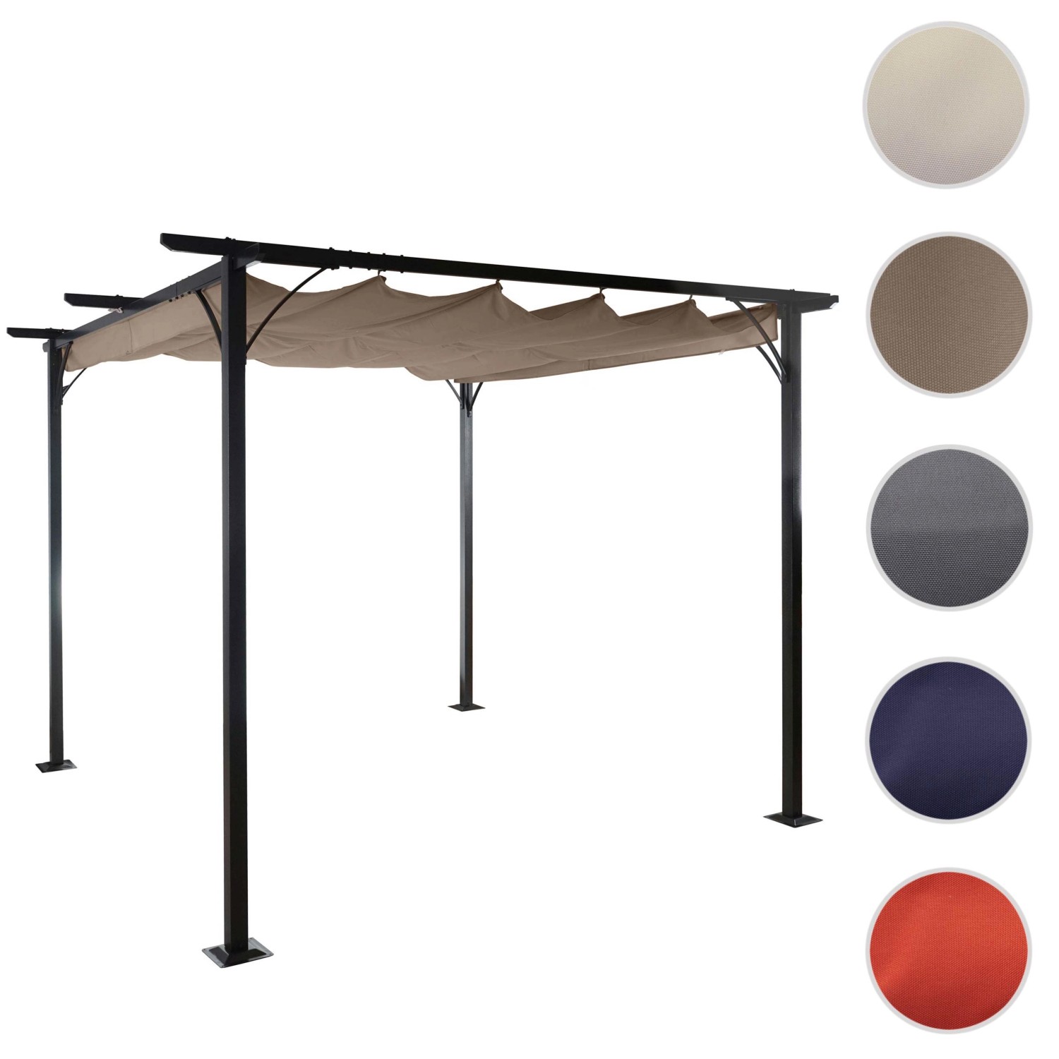 MCW Pergola C42 3,5x3,5m in Taupe-Braun mit Schiebedach für Terrasse & Garten.