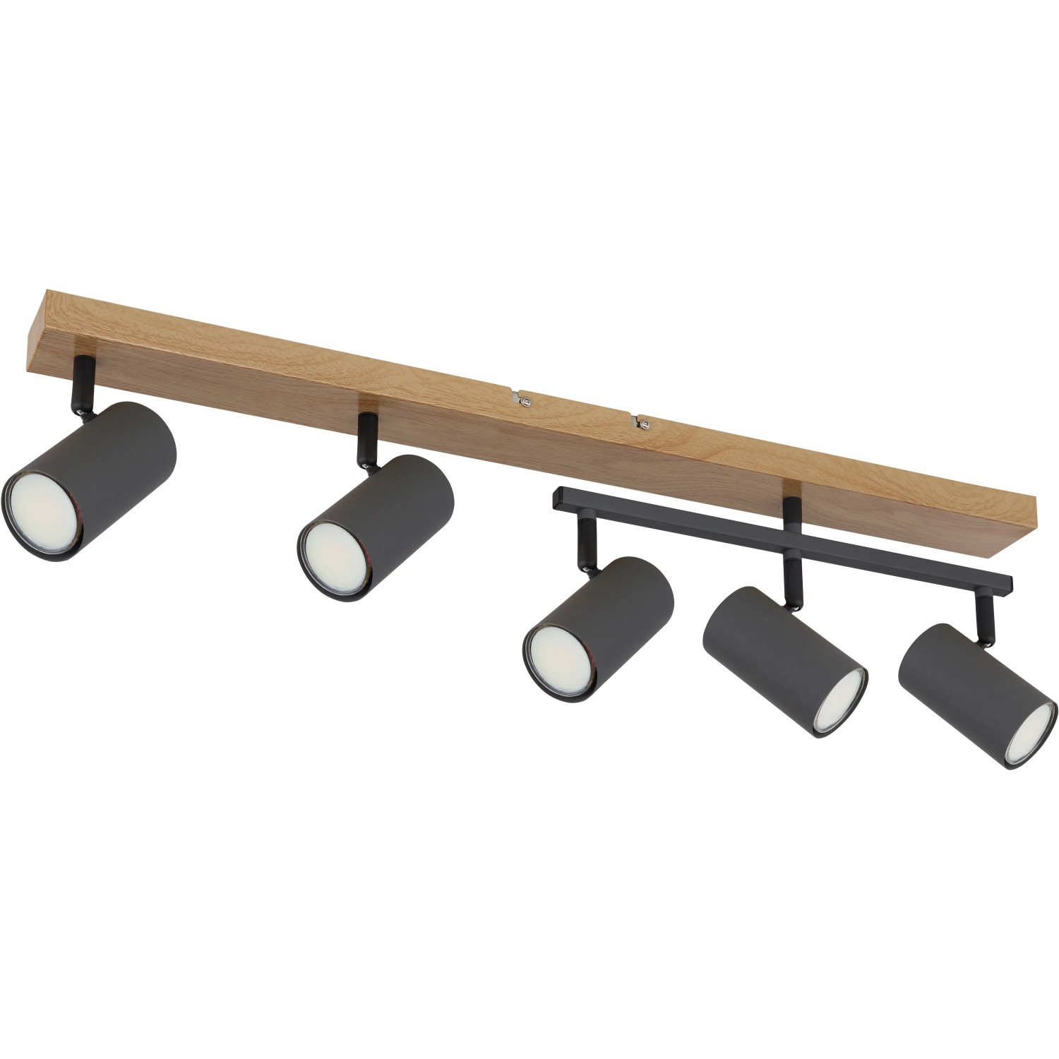 Globo Strahler Robby, 5-flammig, Graphit/Holzoptik. Moderner Spot für GU10 Leuchtmittel.