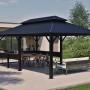 Schwarzer Sojag Pavillon Bondi 1220 mit Doppeldach, Ablagefläche und Sitzgruppe.