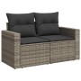 Graues vidaXL Garten-Sofa-Set aus Polyrattan mit grauen Kissen für 2 Personen.
