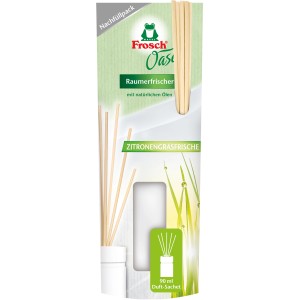 Frosch Oase Zitronengrasfrische Nachfüllpack, 90ml Raumerfrischer mit Rattanstäbchen.