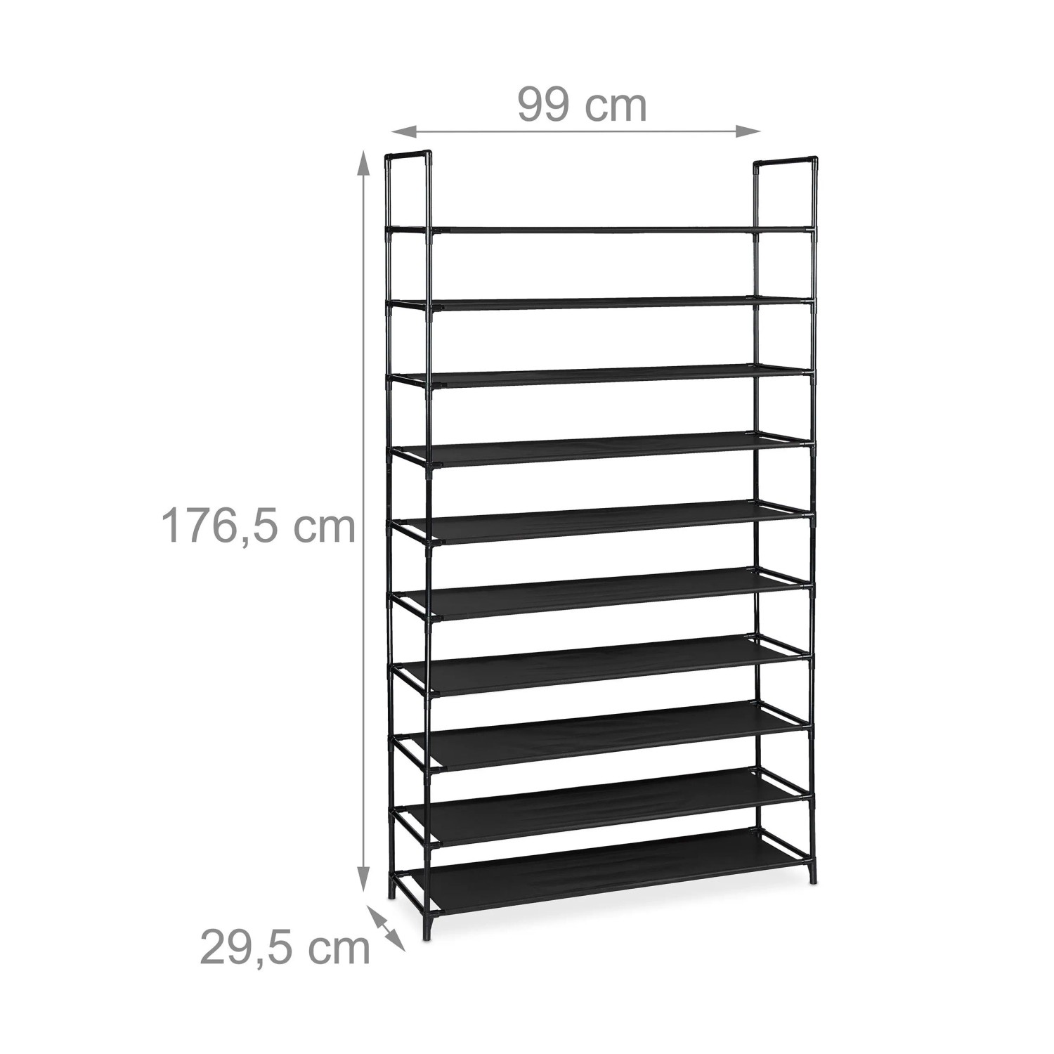 Relaxdays Schuhregal Stecksystem Metall Schwarz Höhenverstellbar 176,5 cm x 99 cm x 29,5 cm 2,8 kg_4