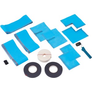 Grohe Essence Dichtungsset für Badewannen: Dichtbänder, Dichtmanschetten, Dichtbandrolle, Klebeband und Farbroller.