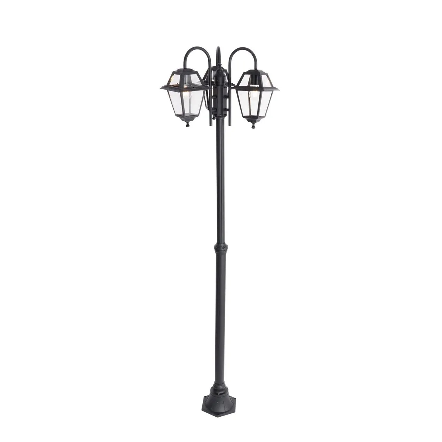 Klassische schwarze QAZQA Außenlaterne Berta mit 3 Leuchten, 235 cm hoch.