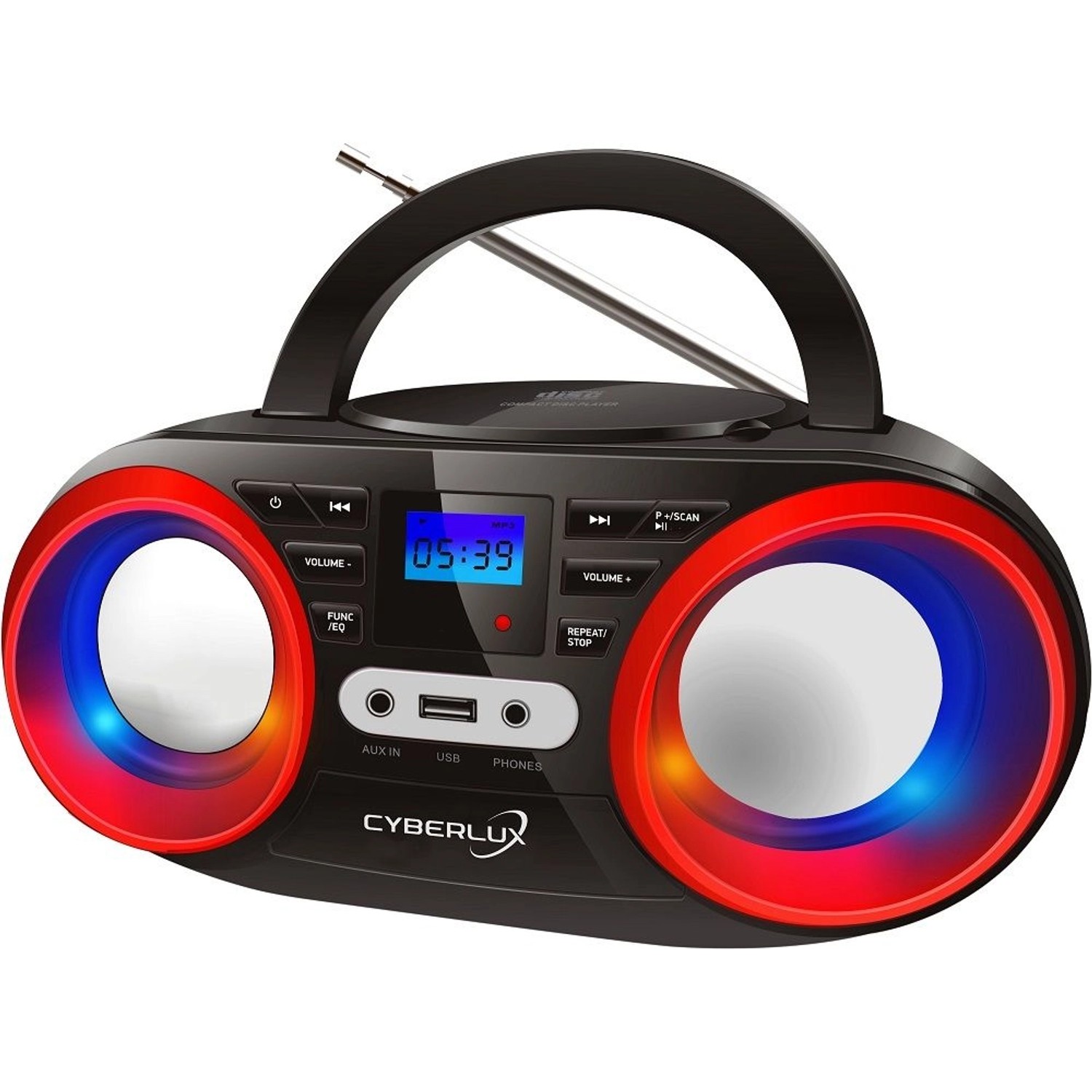 Thumbnail - Cyberlux CL-810 CD-Player mit LED-Discolichter CD/MP3/USB Radio Schwarz/Rot