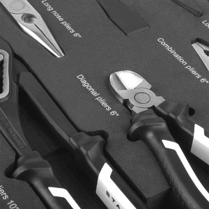 Werkzeugwagen Einlage mit Zangen: Kombizange, Seitenschneider, Spitzzange. Werkzeug Set für Werkstattwagen.