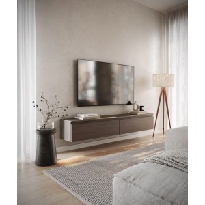 Modernes Selsey TV-Hängeboard Bemmi (175 cm) in Nussbaum-Holzoptik im Wohnzimmer.