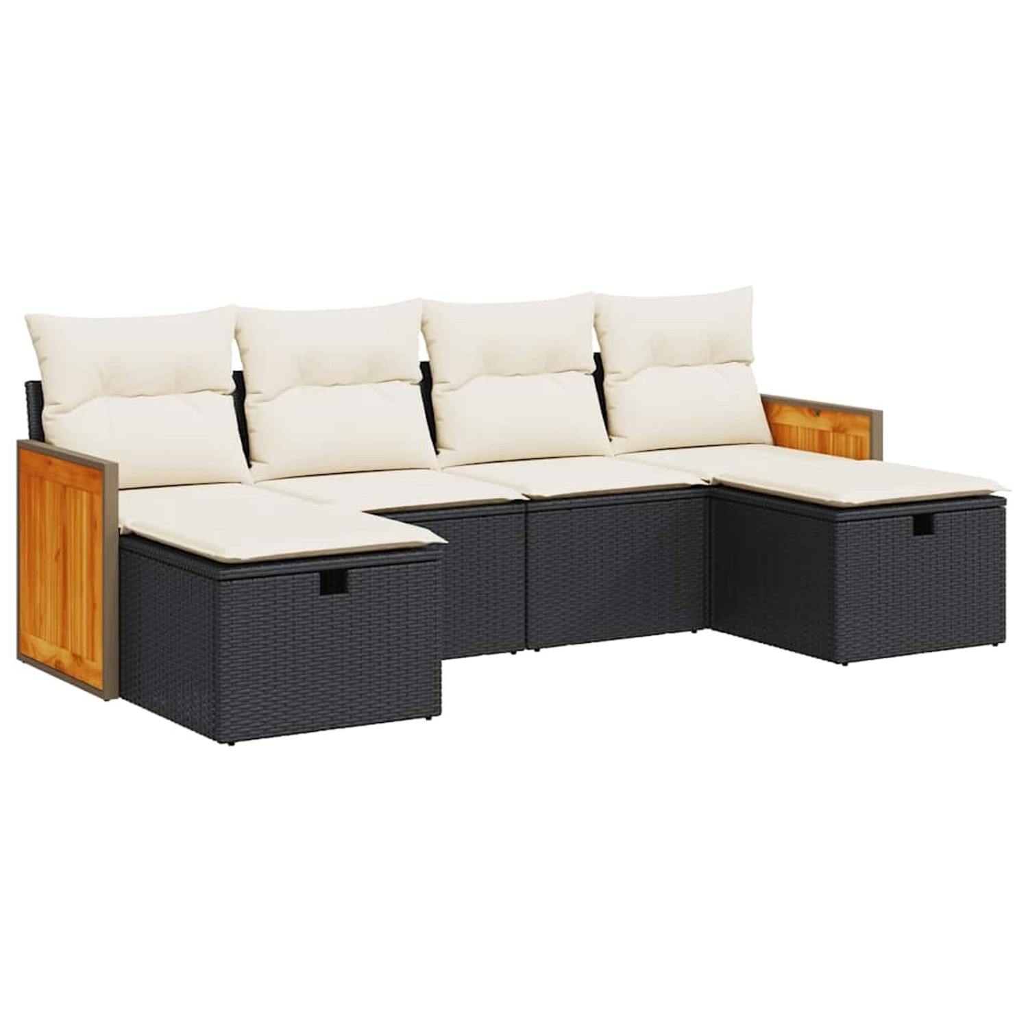 vidaXL 6-Tlg Garten-Sofagarnitur mit Kissen Schwarz Poly Rattan 3326053