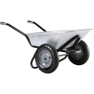 Zweirad-Schubkarre mit 100 l Mulde, verzinkt, ideal für Garten und Bau.