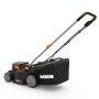Worx Akku-Rasenmäher WG737E Nitro 40 V mit Fangsack, seitliche Ansicht.