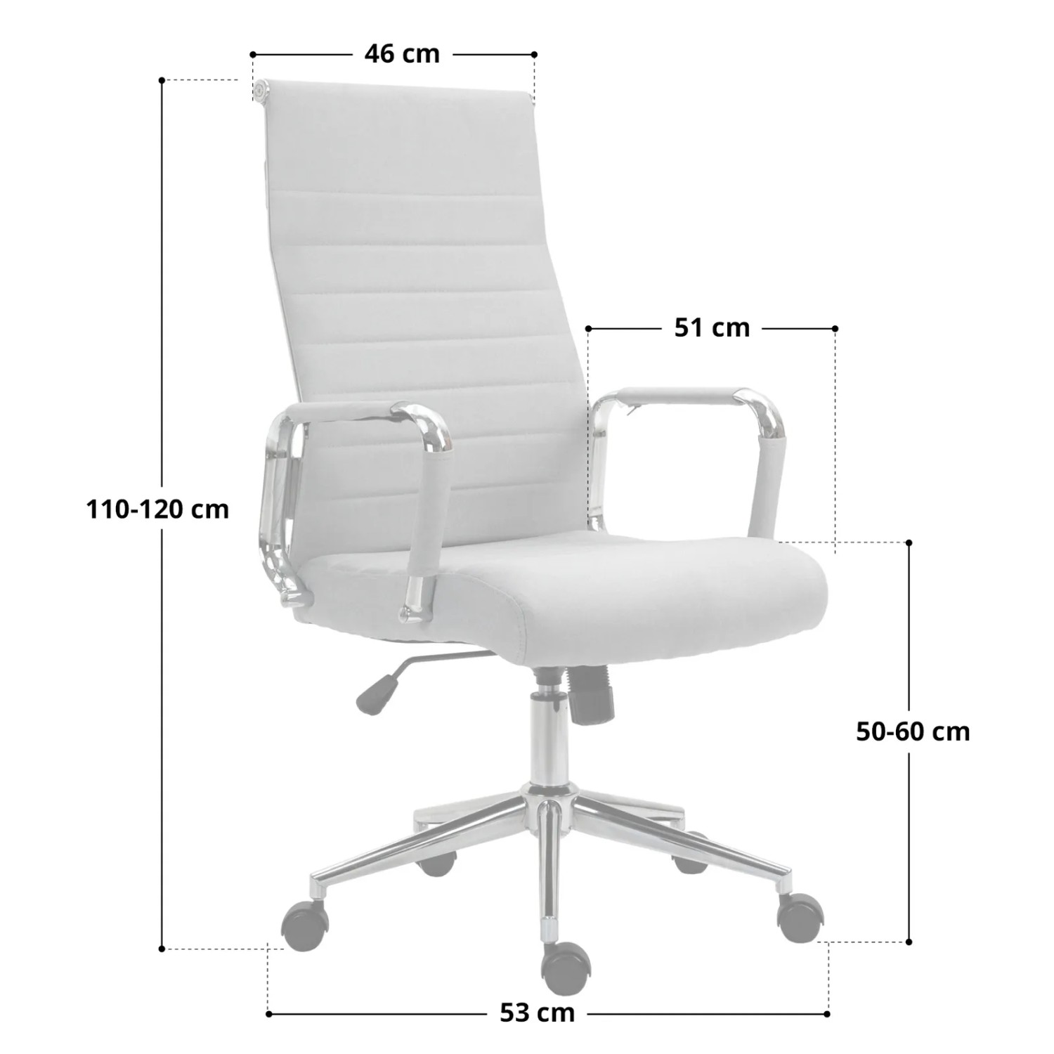 Weißer Svita Office Comfort Bürostuhl mit hoher Rückenlehne und Chromgestell.