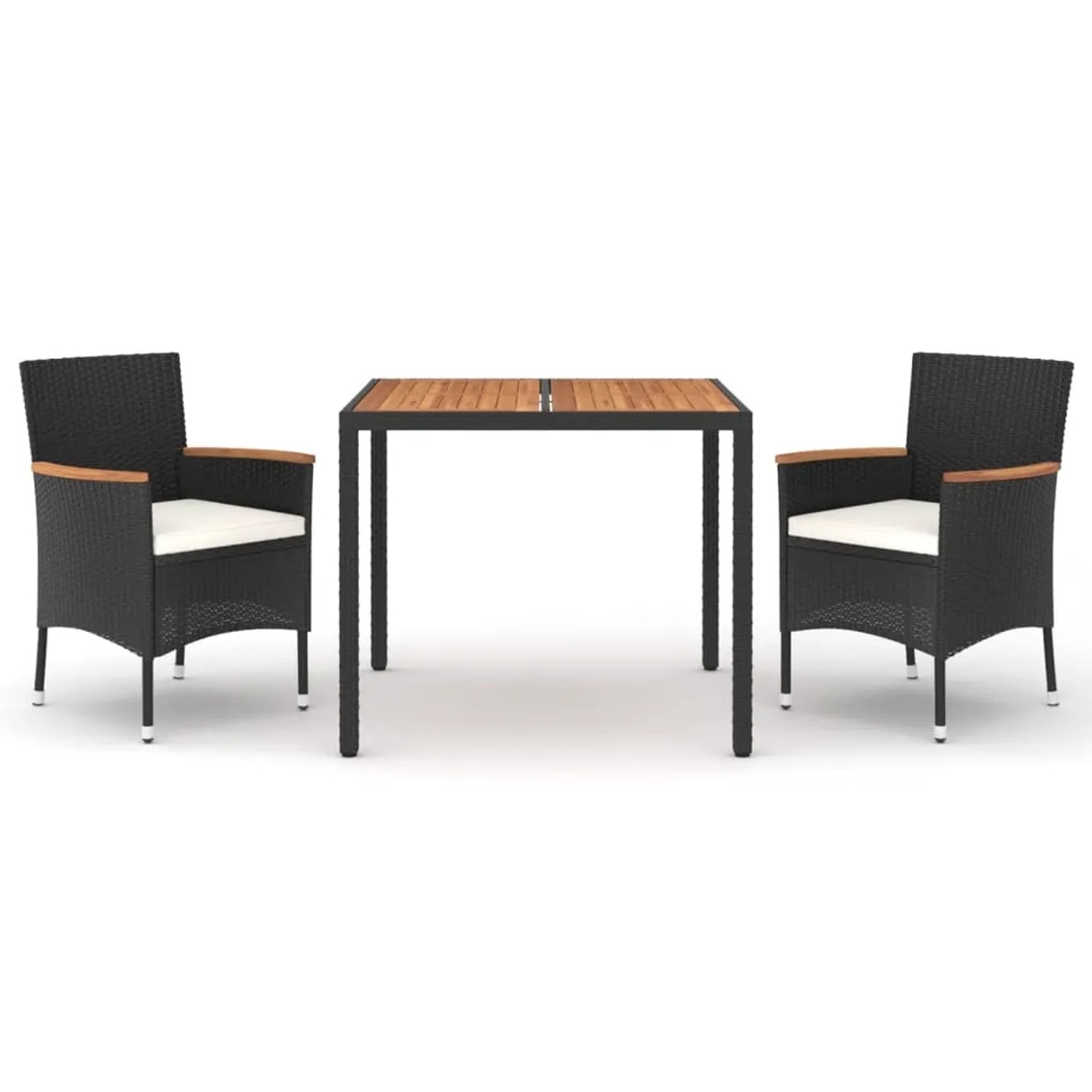 vidaXL 3-Tlg Garten-Essgruppe mit Kissen Schwarz Poly Rattan 3187356