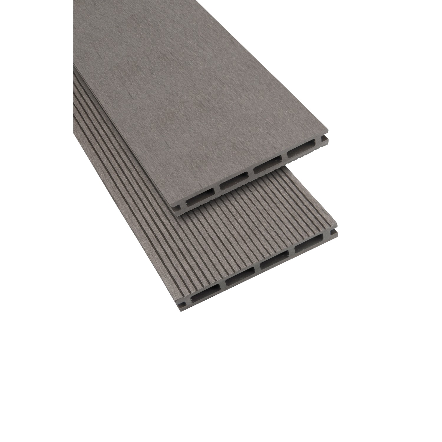GartenLand WPC Terrassendiele Classic 21 x 140 x 3000 mm Silbergrau Geriffelt und Glatt Hohlkammer