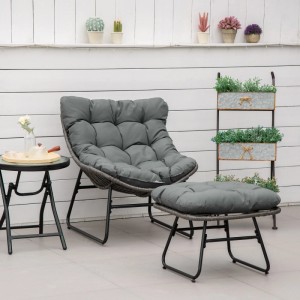 Outsunny Rattansessel-Set mit Dicke Kissen Metall 69L x 76B x 70H cm Grau
