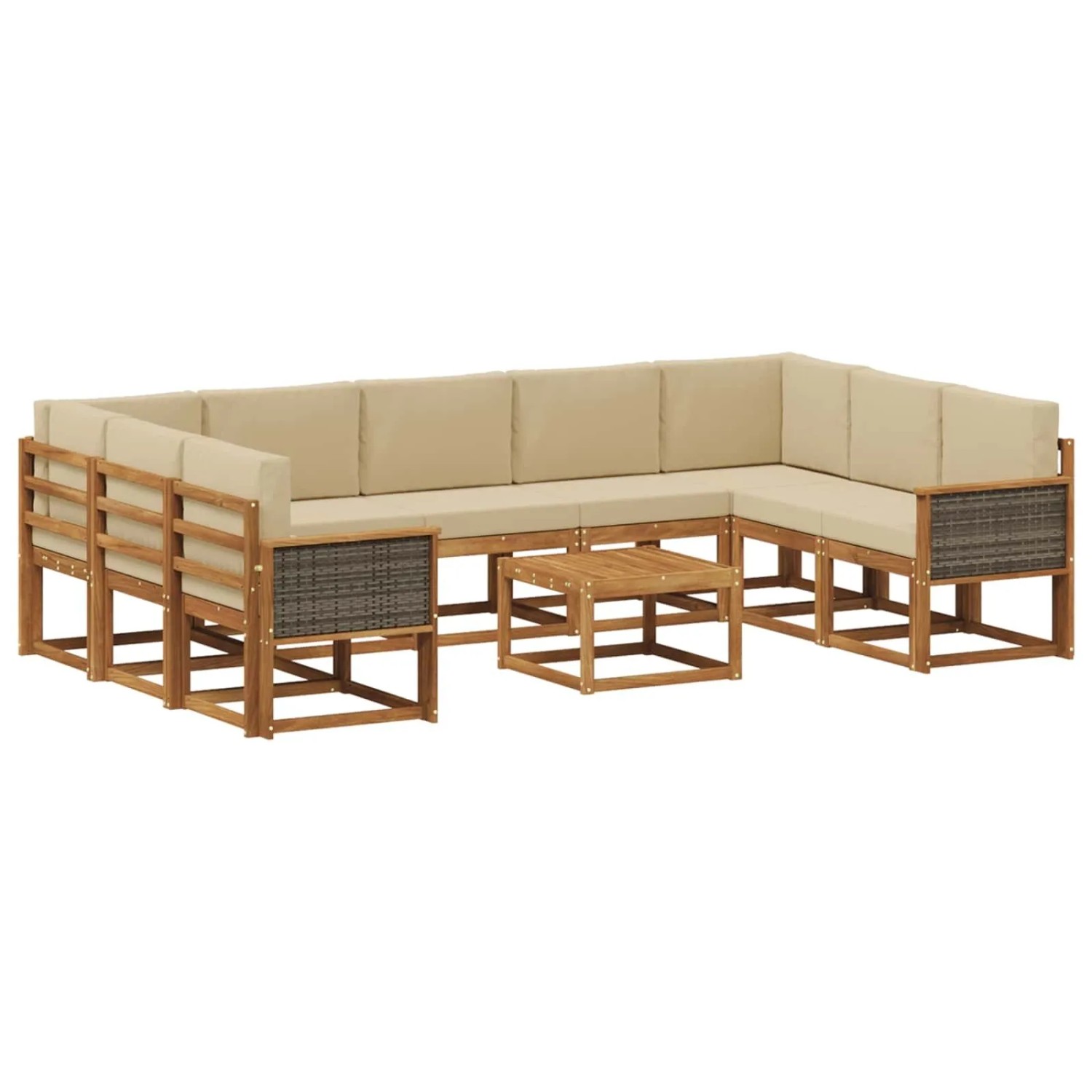 vidaXL Outdoor-Sofagarnitur 10 Stk Natur und Beige Massivholz Akazie 3385549