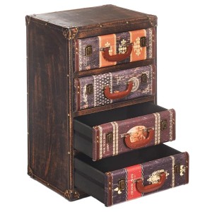 Kobolo Kommode Regal in Kofferoptik TAIO Braun 4 Fächer MDF mit Bedrucktem Kunstleder