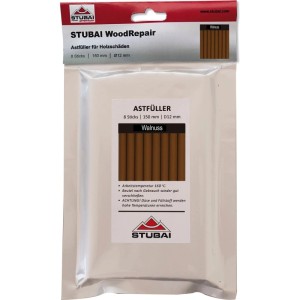 Stubai Astfüller Sticks Walnuss, 8 Stück, 150 mm, Ø12 mm, in transparenter Verpackung zur Holzreparatur.
