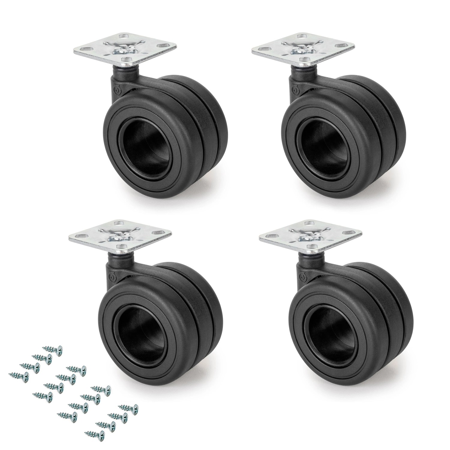 Emuca Lot von 4 Rollen Hole mit Montageplatte Durchmesser 65 mm Stahl Schwarz Lackiert und Kunststoff