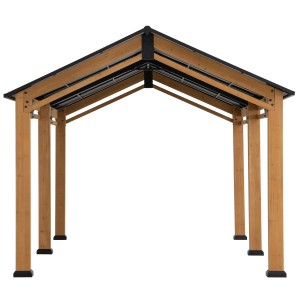 Sunjoy Carport Diran aus Zedernholz, 336x603cm, anthrazit, mit Holzrahmen und Stahl-Giebeldach.