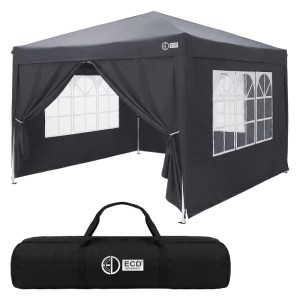 Anthrazit Pop Up Pavillon 3x3m mit 4 Seitenwänden, Fenstern und Tragetasche. Faltpavillon für Garten & Sonnenschutz.