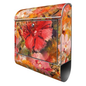 Banjado Design Briefkasten Silber Pulverbeschichtet 39x47x14cm 2 Schlüssel Mit Zeitungsfach Motiv Fallende Blumen