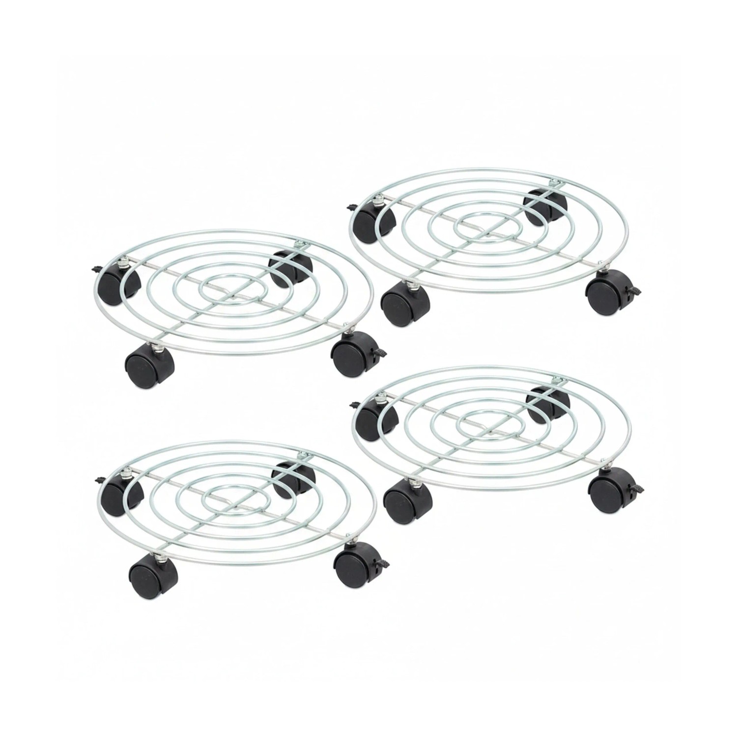 Relaxdays Pflanzenroller 4er Set Stahl Silber mit Feststellbremse 6 cm x 32 cm