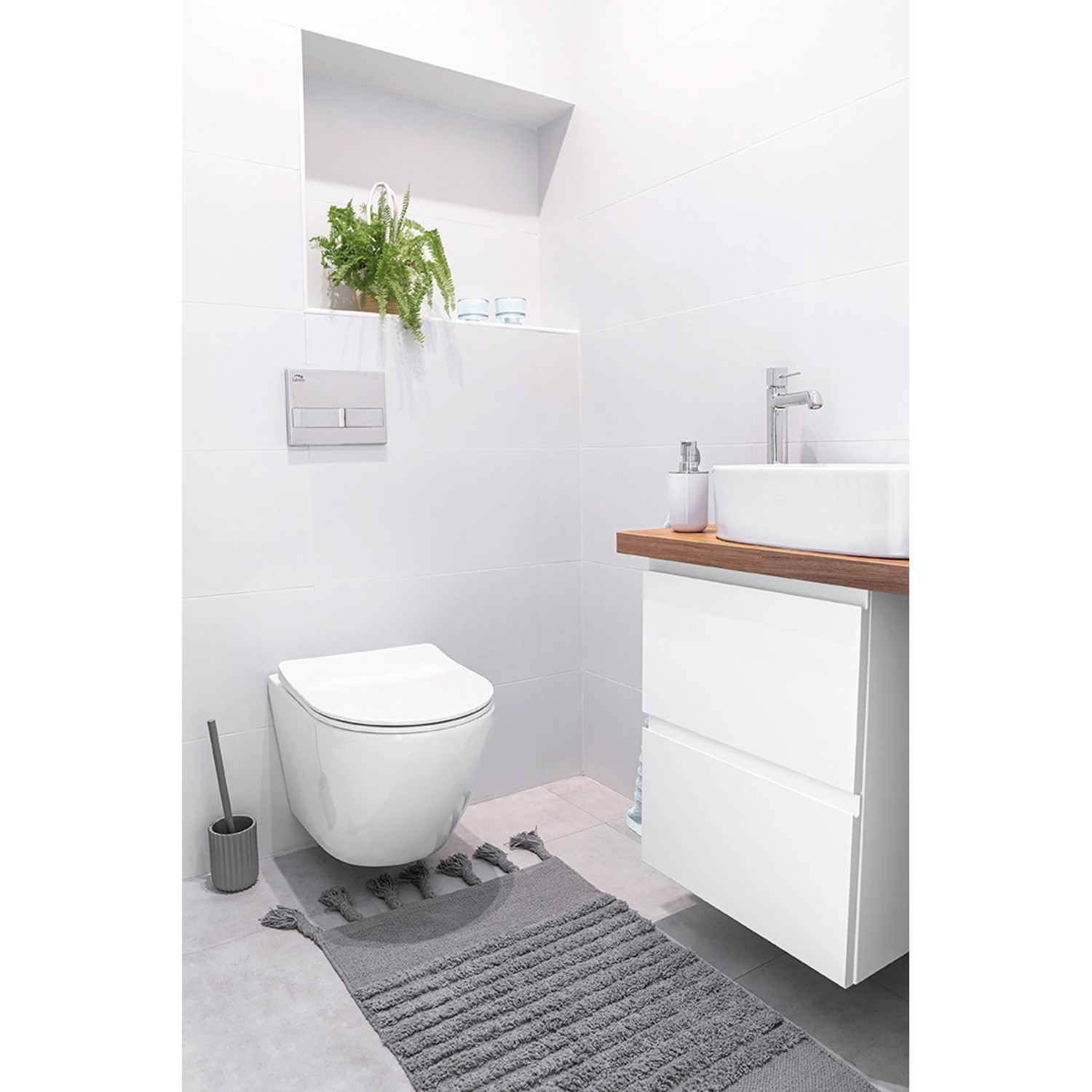 Bad Land WC SET Vorwandelement TECEbase + Toilette ROLO Weiß + Platte Rechteckig in Chrom_6