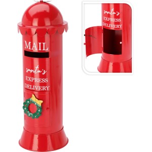 Roter Weihnachts-Briefkasten aus Eisen, 53cm hoch, mit Wreath und "Mail" Aufschrift als festliche Dekoration.