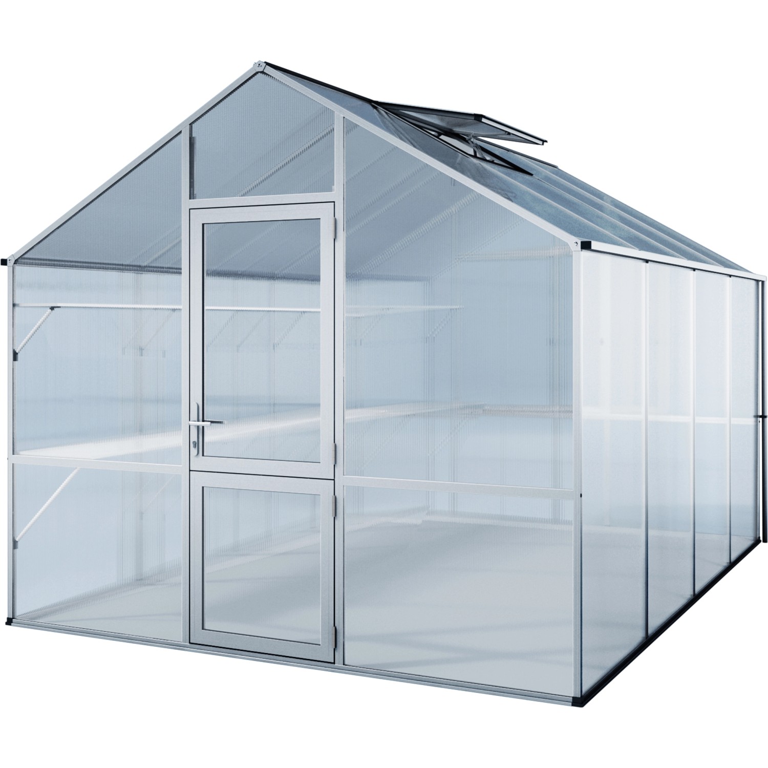 KGT Gewächshaus Lilie, 12,74 m², Aluminium, mit Tür und Dachfenster für Garten und Pflanzenzucht.