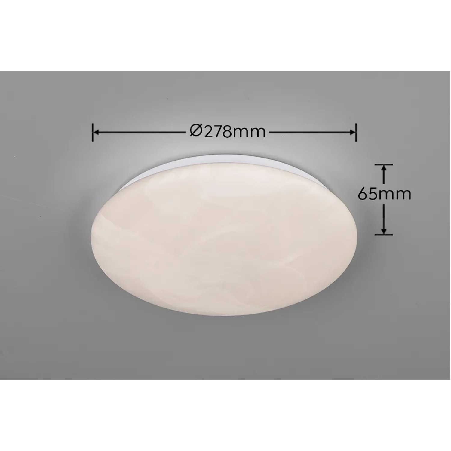 Runde Reality LED-Deckenleuchte Umbria in Alabaster-Optik, 28cm Durchmesser, für Wohnräume.