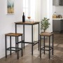 Quadratischer Vasagle Bartisch in Braun-Schwarz (60x60x92 cm) mit zwei Barhockern.