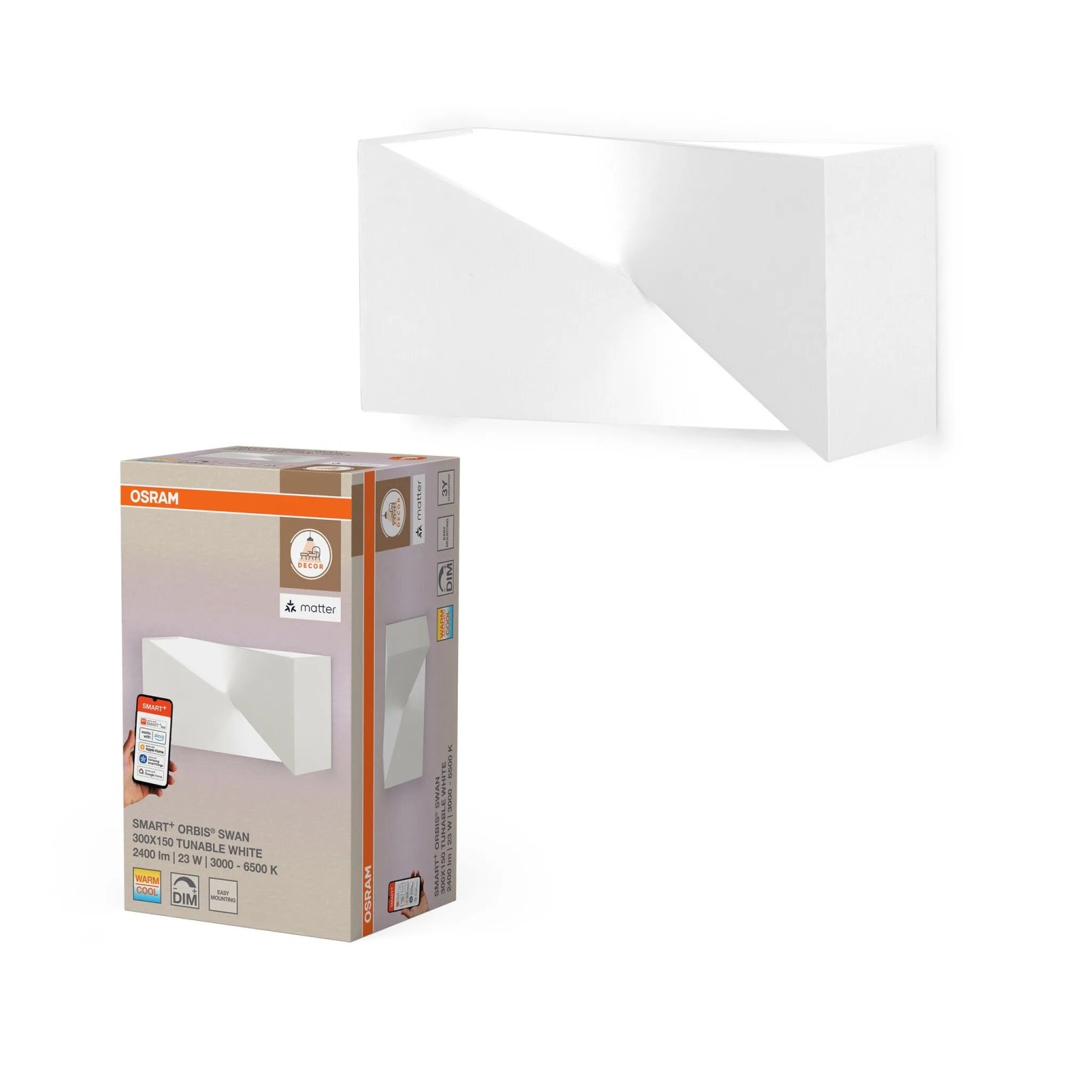 Osram Smart-LED-Wandleuchte Decor Swan Tunable White 30 cm x 15 cm x 10,5 cm