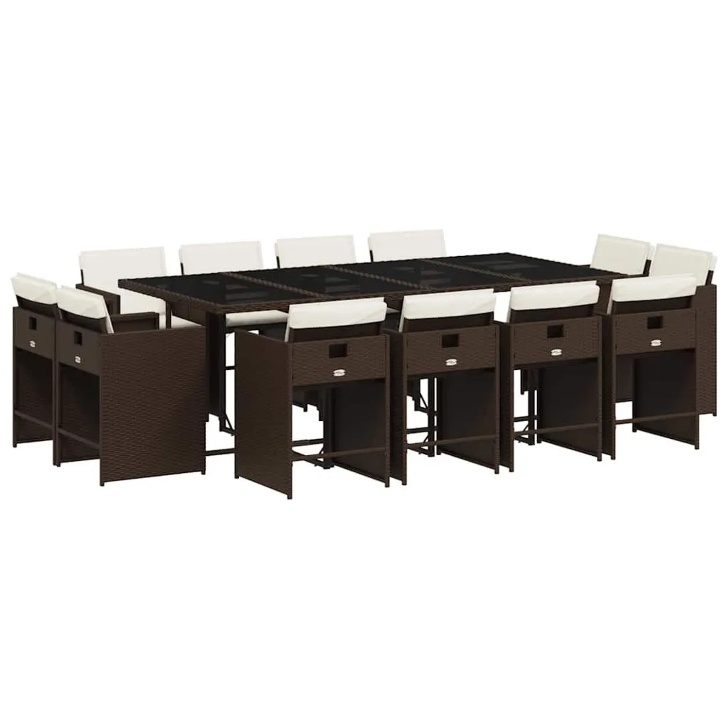 vidaXL 13-Tlg Garten-Essgruppe mit Kissen Braun Poly Rattan 3211221