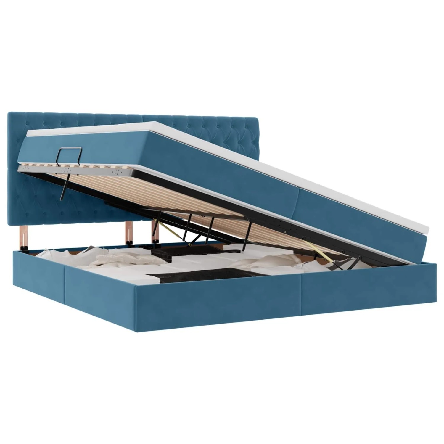 vidaXL Bett mit Stauraum und LED Dunkelblau 200 x 200 cm Samt 3372751