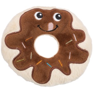Jollypaw Donut Plüschtier, 15 cm, braun, mit Gesicht und bunten Streuseln, für Hunde.